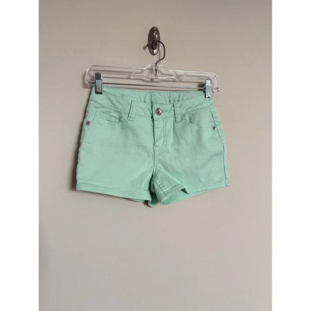 Justice Girls Mint Green Denim Shorts Size 14S Slim Stretch 5-Pocket Summer